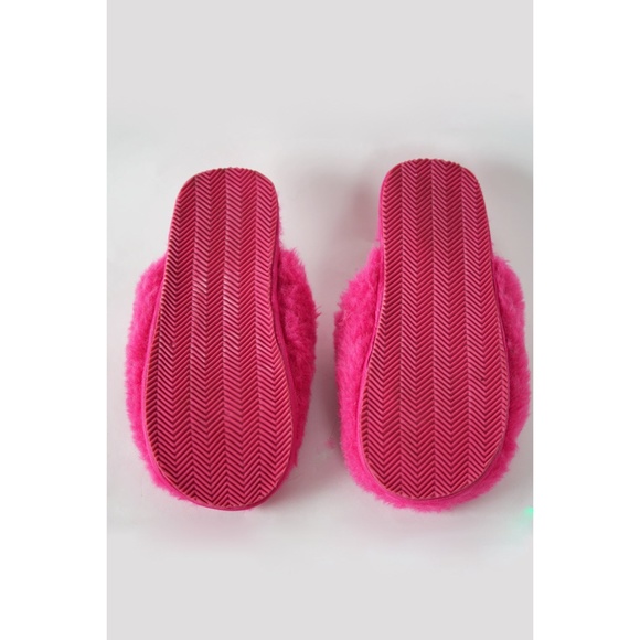 Low Key Boujee Pink Plush Fuzzy Slippers | Cozy Faux Fur slides with Rubber sole - Picture 5 of 8